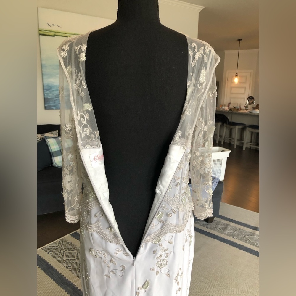 Montage Mon Cheri Gown Baby Blue Light Gray Long Sleeve Beaded Illusion MOB - Picture 12 of 17